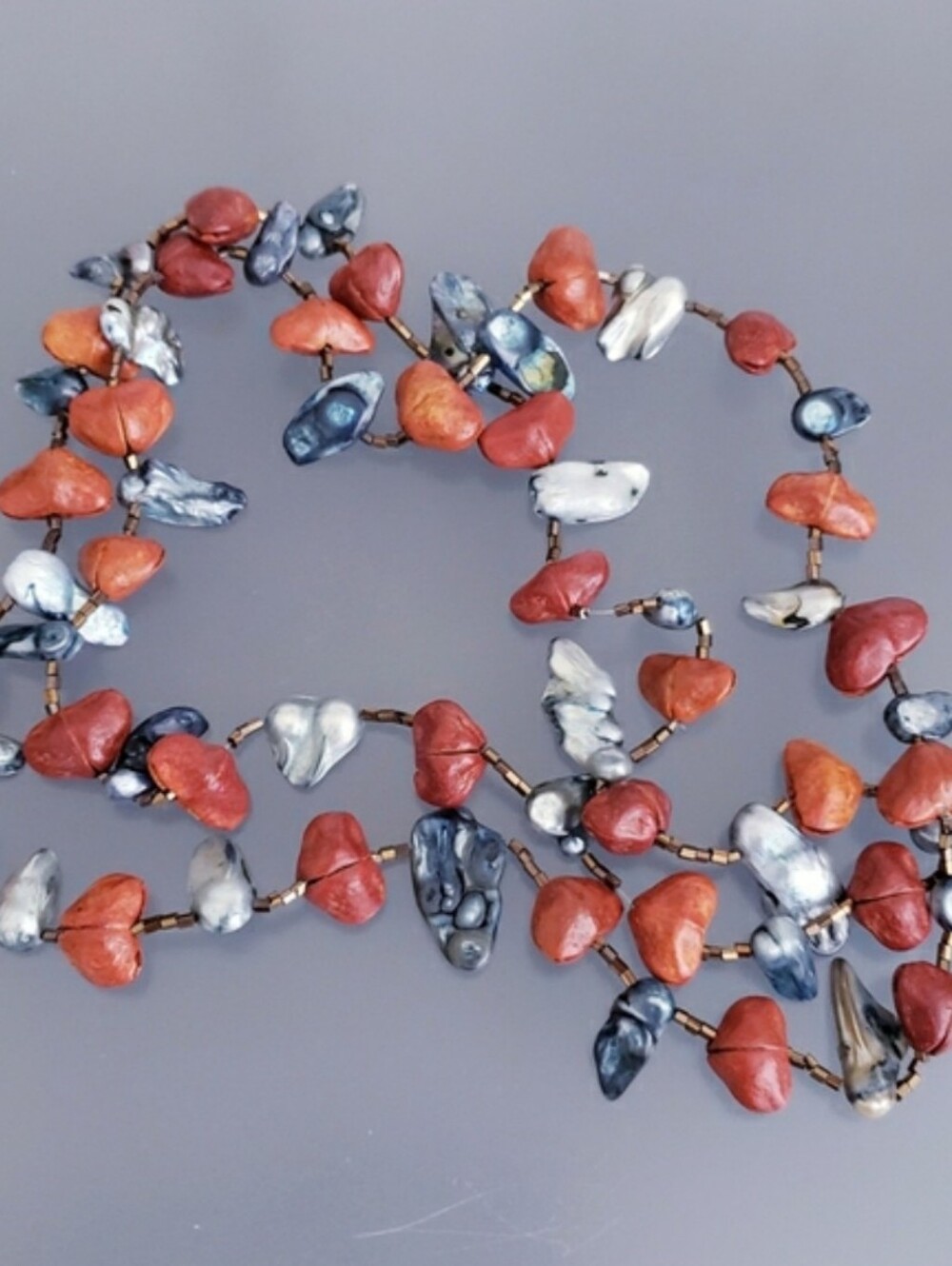 New Elegant Long Red & Blue Abalone Natural Sea Shell Necklace